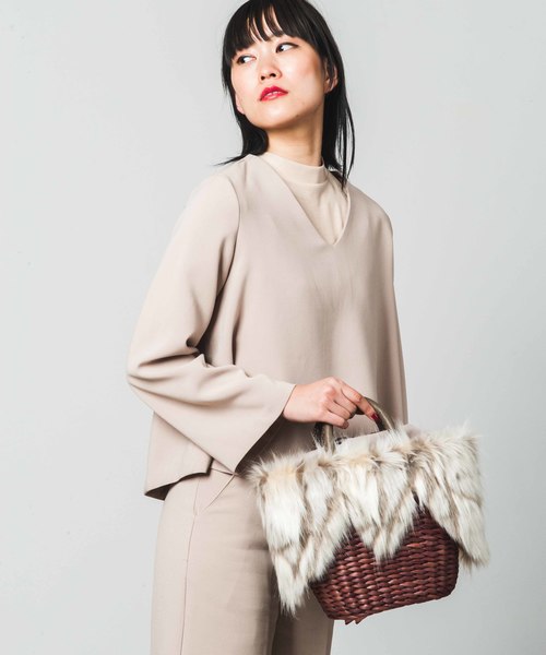 STUDIOUS（ステュディオス）の「【LAUGOA】フェイクファー＆メイズトート　Reine/0173-30010   （かごバッグ・レディース・ブラック/グレー/キャメル・FREE）」の3枚目の写真