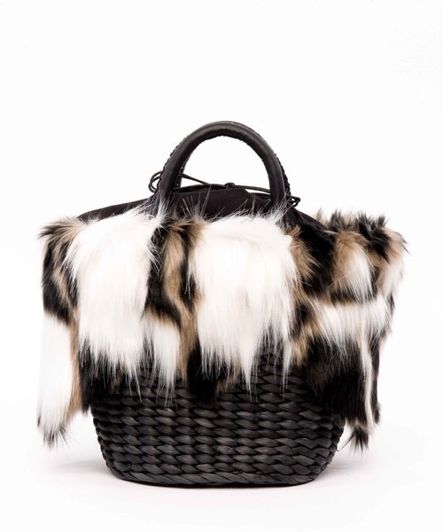 STUDIOUS（ステュディオス）の「【LAUGOA】フェイクファー＆メイズトート　Reine/0173-30010   （かごバッグ・レディース・ブラック/グレー/キャメル・FREE）」の2枚目の写真