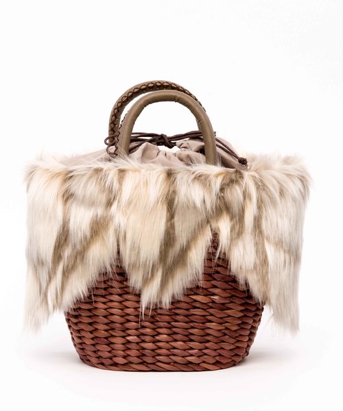 STUDIOUS（ステュディオス）の「【LAUGOA】フェイクファー＆メイズトート　Reine/0173-30010   （かごバッグ・レディース・ブラック/グレー/キャメル・FREE）」の8枚目の写真