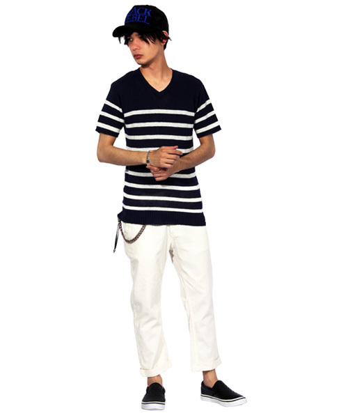 ８(eight)（エイト）の「ボーダー サマーニット 半袖 Tシャツ カットソー 麻（Tシャツ/カットソー・メンズ・ブラック/ホワイト×ブルー/ホワイト×ネイビー/ネイビー・MEDIUM/LARGE）」の8枚目の写真