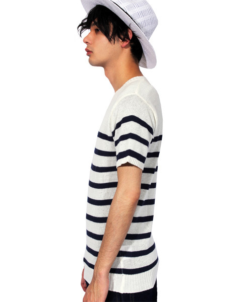 ８(eight)（エイト）の「ボーダー サマーニット 半袖 Tシャツ カットソー 麻（Tシャツ/カットソー・メンズ・ブラック/ホワイト×ブルー/ホワイト×ネイビー/ネイビー・MEDIUM/LARGE）」の9枚目の写真