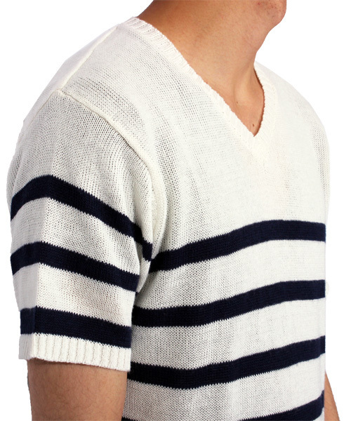 ８(eight)（エイト）の「ボーダー サマーニット 半袖 Tシャツ カットソー 麻（Tシャツ/カットソー・メンズ・ブラック/ホワイト×ブルー/ホワイト×ネイビー/ネイビー・MEDIUM/LARGE）」の13枚目の写真