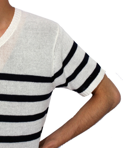 ８(eight)（エイト）の「ボーダー サマーニット 半袖 Tシャツ カットソー 麻（Tシャツ/カットソー・メンズ・ブラック/ホワイト×ブルー/ホワイト×ネイビー/ネイビー・MEDIUM/LARGE）」の14枚目の写真