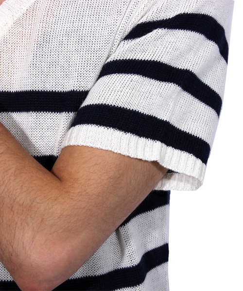 ８(eight)（エイト）の「ボーダー サマーニット 半袖 Tシャツ カットソー 麻（Tシャツ/カットソー・メンズ・ブラック/ホワイト×ブルー/ホワイト×ネイビー/ネイビー・MEDIUM/LARGE）」の15枚目の写真