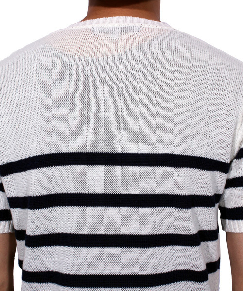 ８(eight)（エイト）の「ボーダー サマーニット 半袖 Tシャツ カットソー 麻（Tシャツ/カットソー・メンズ・ブラック/ホワイト×ブルー/ホワイト×ネイビー/ネイビー・MEDIUM/LARGE）」の19枚目の写真