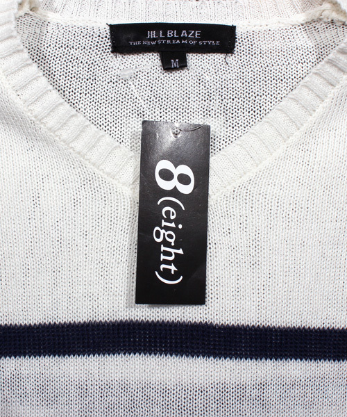 ８(eight)（エイト）の「ボーダー サマーニット 半袖 Tシャツ カットソー 麻（Tシャツ/カットソー・メンズ・ブラック/ホワイト×ブルー/ホワイト×ネイビー/ネイビー・MEDIUM/LARGE）」の21枚目の写真