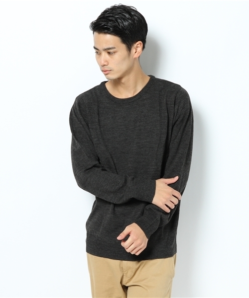 WEGO（ウィゴー）の「TOP杢クルーネックニット（ニット/セーター・メンズ・杢グレー/ネイビー/キャメル/レッド系その他/オレンジ/ブラック/マスタード/ワイン・MEDIUM/LARGE）」の2枚目の写真