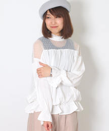 LBC | チュールドットフリルネックブラウス(シャツ/ブラウス)