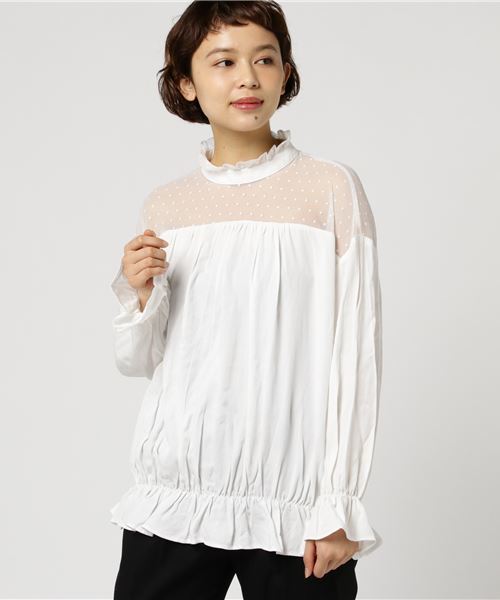 LBC（エルビーシー）の「チュールドットフリルネックブラウス（シャツ/ブラウス・レディース・ホワイト/ブラック・LARGE/MEDIUM）」の12枚目の写真