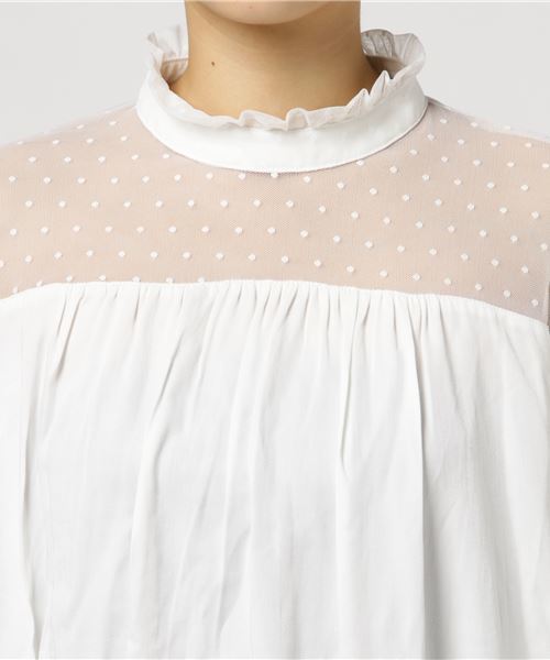 LBC（エルビーシー）の「チュールドットフリルネックブラウス（シャツ/ブラウス・レディース・ホワイト/ブラック・LARGE/MEDIUM）」の3枚目の写真