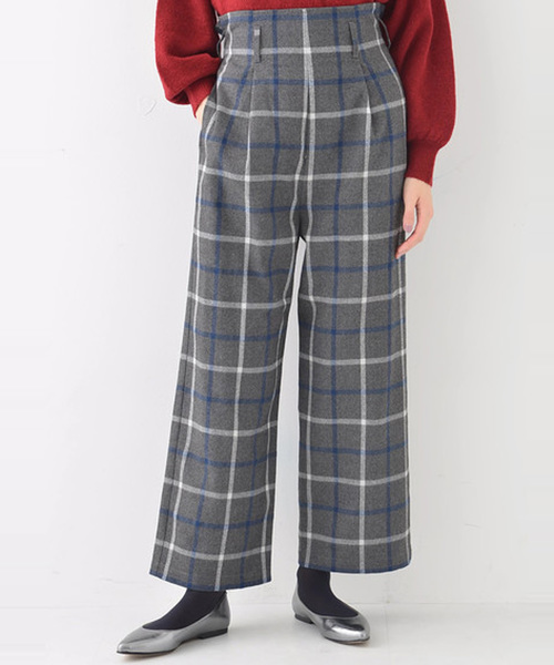 earth music&ecology（アースミュージックアンドエコロジー）の「・ハイウエストチェックワイドパンツ（その他パンツ・レディース・グレー/ブラック/ネイビー・FREE）」の2枚目の写真