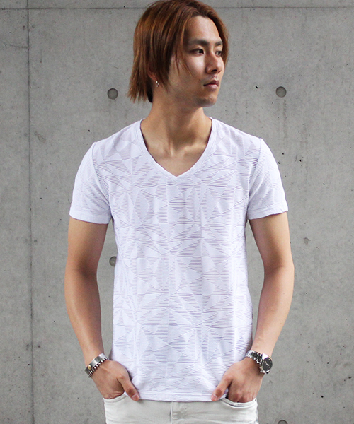 TORNADO MART(トルネードマート)の「TORNADO MART∴ジオメトリックJQ半袖カットソー(Tシャツ/カットソー)」|ホワイト