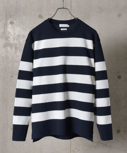 SHIPS JET BLUE（シップスジェットブルー）の「SHIPS JET BLUE: タフニット ボーダークルーネック（ニット/セーター・メンズ・グレー/チャコールグレー/ロイヤルブルー/ネイビー・SMALL/MEDIUM/LARGE）」の3枚目の写真