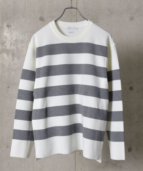 SHIPS JET BLUE（シップスジェットブルー）の「SHIPS JET BLUE: タフニット ボーダークルーネック（ニット/セーター・メンズ・グレー/チャコールグレー/ロイヤルブルー/ネイビー・SMALL/MEDIUM/LARGE）」の2枚目の写真