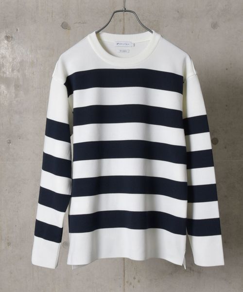 SHIPS JET BLUE（シップスジェットブルー）の「SHIPS JET BLUE: タフニット ボーダークルーネック（ニット/セーター・メンズ・グレー/チャコールグレー/ロイヤルブルー/ネイビー・SMALL/MEDIUM/LARGE）」の4枚目の写真