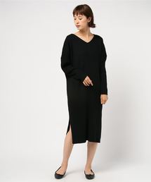WEGO VINTAGE/リブVネックスリットワンピース