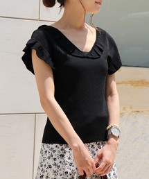 【HERCLOSET】フリル袖Vネックノースリニット