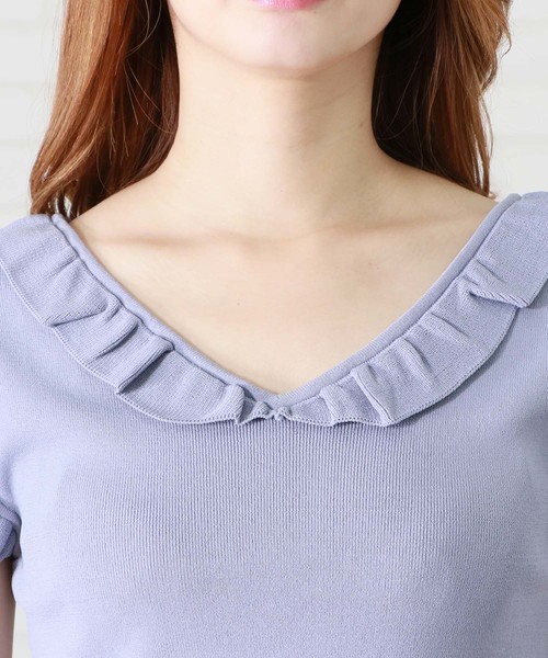 HER CLOSET(ハークローゼット)の「【HERCLOSET】フリル袖Vネックノースリニット(ニット/セーター・レディース・ブラック/ネイビー/アイボリー/グリーン系その他/ピンク系その他/グレイッシュブルー・M)」の22枚目の写真