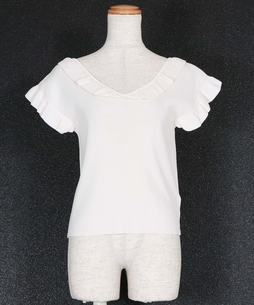 HER CLOSET(ハークローゼット)の「【HERCLOSET】フリル袖Vネックノースリニット(ニット/セーター・レディース・ブラック/ネイビー/アイボリー/グリーン系その他/ピンク系その他/グレイッシュブルー・M)」の11枚目の写真
