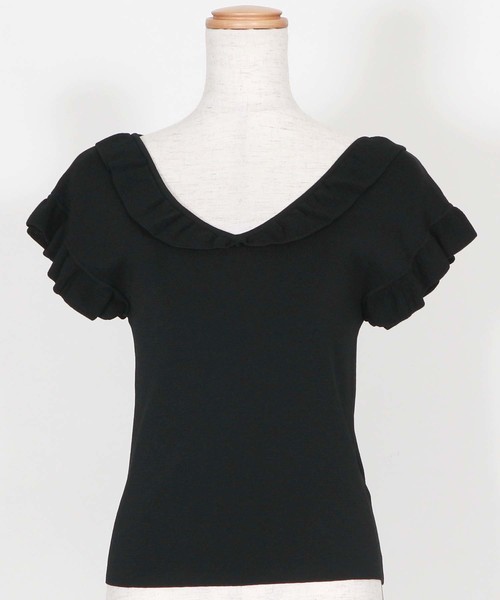 HER CLOSET(ハークローゼット)の「【HERCLOSET】フリル袖Vネックノースリニット(ニット/セーター・レディース・ブラック/ネイビー/アイボリー/グリーン系その他/ピンク系その他/グレイッシュブルー・M)」の8枚目の写真