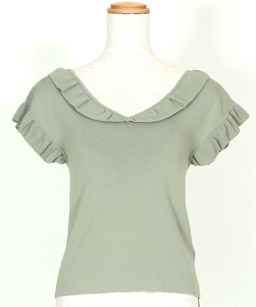 HER CLOSET(ハークローゼット)の「【HERCLOSET】フリル袖Vネックノースリニット(ニット/セーター・レディース・ブラック/ネイビー/アイボリー/グリーン系その他/ピンク系その他/グレイッシュブルー・M)」の20枚目の写真