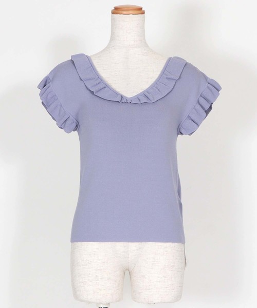 HER CLOSET(ハークローゼット)の「【HERCLOSET】フリル袖Vネックノースリニット(ニット/セーター・レディース・ブラック/ネイビー/アイボリー/グリーン系その他/ピンク系その他/グレイッシュブルー・M)」の18枚目の写真