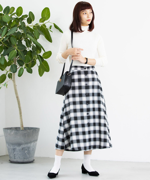 WEGO（ウィゴー）の「WEGO/チェック前ボタンミドルスカート（スカート・レディース・ブラック系その他2/グレー系その他2・FREE）」の5枚目の写真