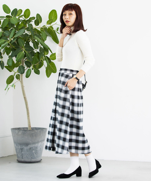 WEGO（ウィゴー）の「WEGO/チェック前ボタンミドルスカート（スカート・レディース・ブラック系その他2/グレー系その他2・FREE）」の6枚目の写真