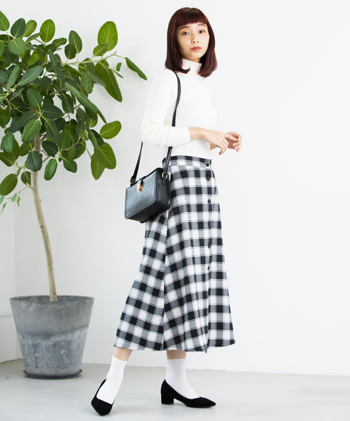 WEGO（ウィゴー）の「WEGO/チェック前ボタンミドルスカート（スカート・レディース・ブラック系その他2/グレー系その他2・FREE）」の7枚目の写真