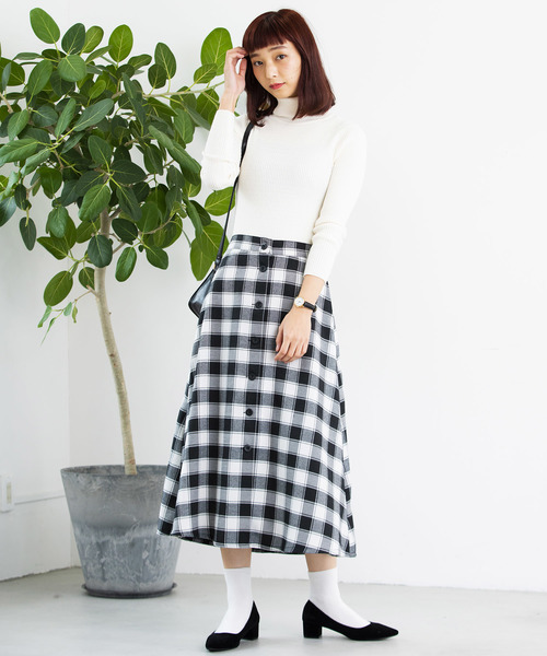 WEGO（ウィゴー）の「WEGO/チェック前ボタンミドルスカート（スカート・レディース・ブラック系その他2/グレー系その他2・FREE）」の8枚目の写真