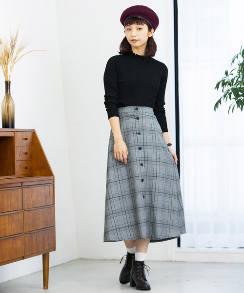 WEGO（ウィゴー）の「WEGO/チェック前ボタンミドルスカート（スカート・レディース・ブラック系その他2/グレー系その他2・FREE）」の10枚目の写真