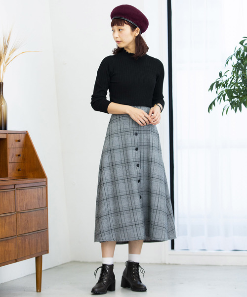 WEGO（ウィゴー）の「WEGO/チェック前ボタンミドルスカート（スカート・レディース・ブラック系その他2/グレー系その他2・FREE）」の12枚目の写真