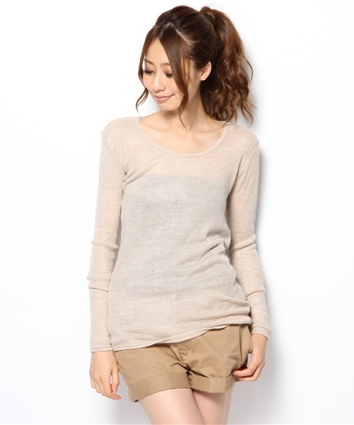 goa(ゴア)の「アンゴラミックステレコロンTチュニック(Tシャツ/カットソー・レディース・ブラック/グレー/ベージュ/カーキ/ネイビー/キャメル/オレンジ・FREE)」の1枚目の写真