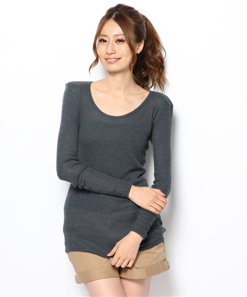 goa(ゴア)の「アンゴラミックステレコロンTチュニック(Tシャツ/カットソー・レディース・ブラック/グレー/ベージュ/カーキ/ネイビー/キャメル/オレンジ・FREE)」の5枚目の写真