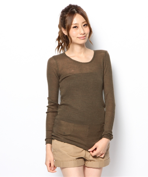 goa(ゴア)の「アンゴラミックステレコロンTチュニック(Tシャツ/カットソー・レディース・ブラック/グレー/ベージュ/カーキ/ネイビー/キャメル/オレンジ・FREE)」の4枚目の写真