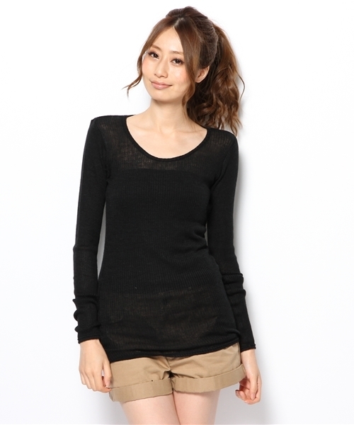 goa(ゴア)の「アンゴラミックステレコロンTチュニック(Tシャツ/カットソー・レディース・ブラック/グレー/ベージュ/カーキ/ネイビー/キャメル/オレンジ・FREE)」の2枚目の写真