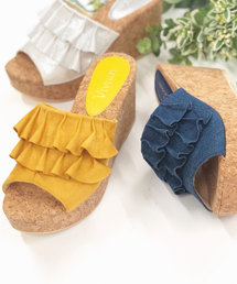 VIVIAN | フリルアッパー本コルク巻きウェッジヒールサンダル(サンダル)