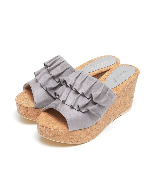 VIVIAN(ヴィヴィアン)の「フリルアッパー本コルク巻きウェッジヒールサンダル(サンダル・レディース・シルバー/ダークインディゴブルー/ワインレッド/ホワイト系その他6/ブラック系その他3/グレー系その他3/ブルー系その他3/イエロー系その他3/オレンジ系その他3・S/M/L)」の12枚目の写真