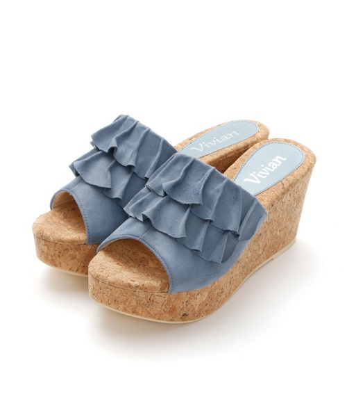 VIVIAN(ヴィヴィアン)の「フリルアッパー本コルク巻きウェッジヒールサンダル(サンダル・レディース・シルバー/ダークインディゴブルー/ワインレッド/ホワイト系その他6/ブラック系その他3/グレー系その他3/ブルー系その他3/イエロー系その他3/オレンジ系その他3・S/M/L)」の13枚目の写真