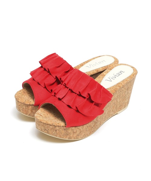 VIVIAN(ヴィヴィアン)の「フリルアッパー本コルク巻きウェッジヒールサンダル(サンダル・レディース・シルバー/ダークインディゴブルー/ワインレッド/ホワイト系その他6/ブラック系その他3/グレー系その他3/ブルー系その他3/イエロー系その他3/オレンジ系その他3・S/M/L)」の14枚目の写真