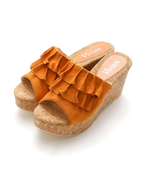 VIVIAN(ヴィヴィアン)の「フリルアッパー本コルク巻きウェッジヒールサンダル(サンダル・レディース・シルバー/ダークインディゴブルー/ワインレッド/ホワイト系その他6/ブラック系その他3/グレー系その他3/ブルー系その他3/イエロー系その他3/オレンジ系その他3・S/M/L)」の15枚目の写真