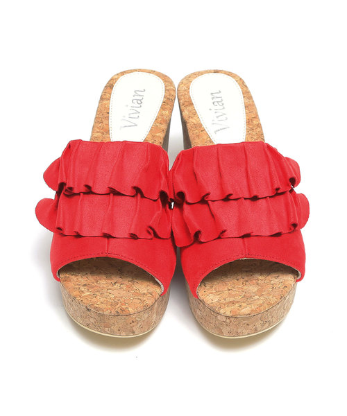 VIVIAN(ヴィヴィアン)の「フリルアッパー本コルク巻きウェッジヒールサンダル(サンダル・レディース・シルバー/ダークインディゴブルー/ワインレッド/ホワイト系その他6/ブラック系その他3/グレー系その他3/ブルー系その他3/イエロー系その他3/オレンジ系その他3・S/M/L)」の17枚目の写真