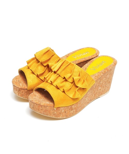 VIVIAN(ヴィヴィアン)の「フリルアッパー本コルク巻きウェッジヒールサンダル(サンダル・レディース・シルバー/ダークインディゴブルー/ワインレッド/ホワイト系その他6/ブラック系その他3/グレー系その他3/ブルー系その他3/イエロー系その他3/オレンジ系その他3・S/M/L)」の10枚目の写真