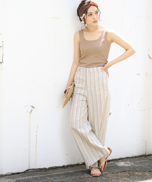 coca（coca）（コカ）の「マルチストライプ麻混ワイドパンツ（その他パンツ・レディース・ベージュ・M/L）」の2枚目の写真