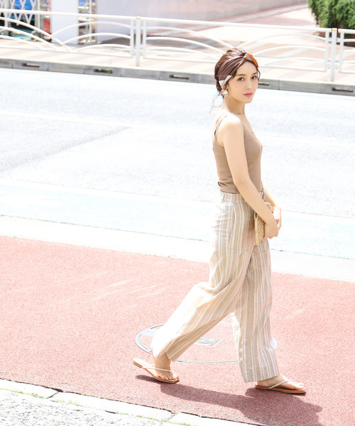 coca（coca）（コカ）の「マルチストライプ麻混ワイドパンツ（その他パンツ・レディース・ベージュ・M/L）」の3枚目の写真