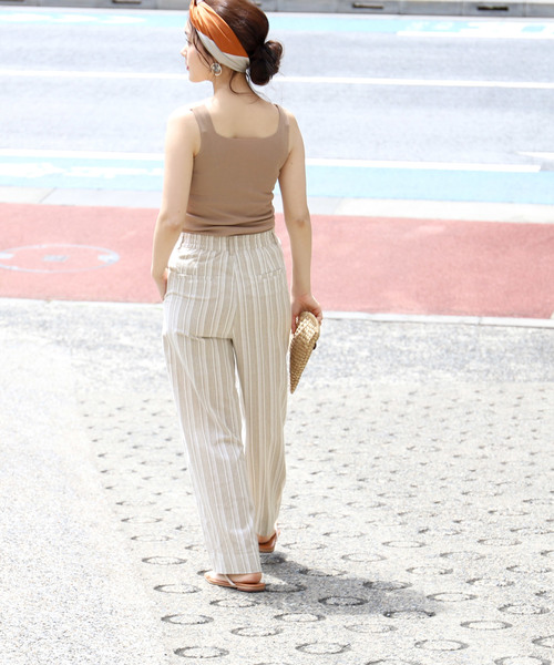 coca（coca）（コカ）の「マルチストライプ麻混ワイドパンツ（その他パンツ・レディース・ベージュ・M/L）」の4枚目の写真