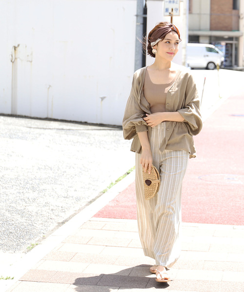 coca（coca）（コカ）の「マルチストライプ麻混ワイドパンツ（その他パンツ・レディース・ベージュ・M/L）」の6枚目の写真