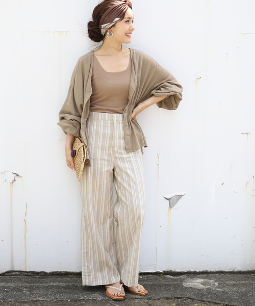 coca（coca）（コカ）の「マルチストライプ麻混ワイドパンツ（その他パンツ・レディース・ベージュ・M/L）」の7枚目の写真