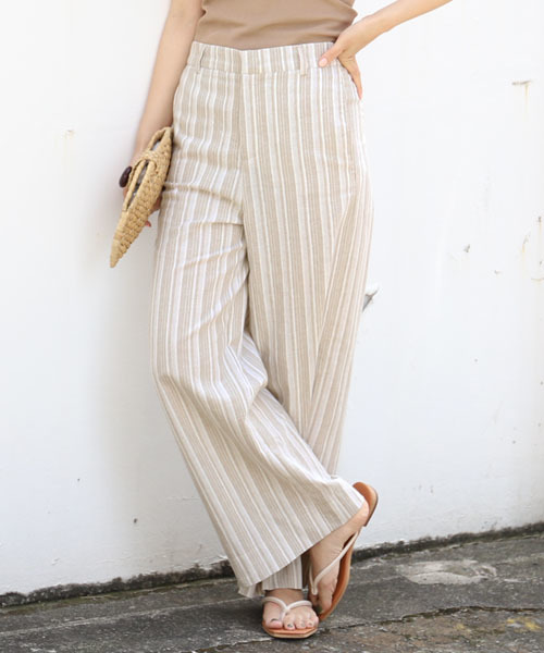 coca（coca）（コカ）の「マルチストライプ麻混ワイドパンツ（その他パンツ・レディース・ベージュ・M/L）」の8枚目の写真