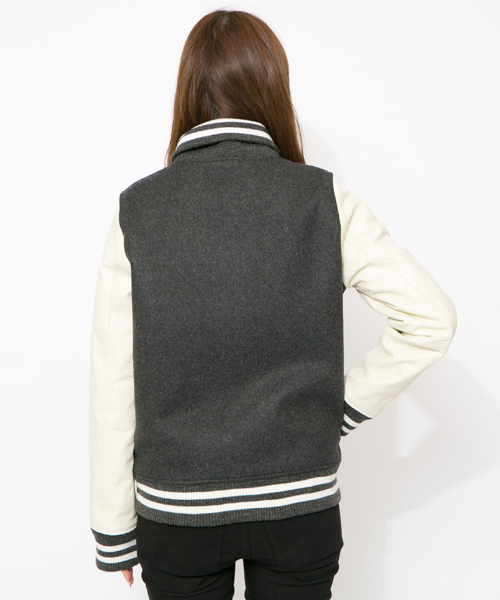 MILKFED.（ミルクフェド）の「BASIC STADIUM JUMPER　（スタジャン/牛革/無地）（スタジャン・レディース・グレー/ベージュ・MEDIUM/SMALL）」の5枚目の写真